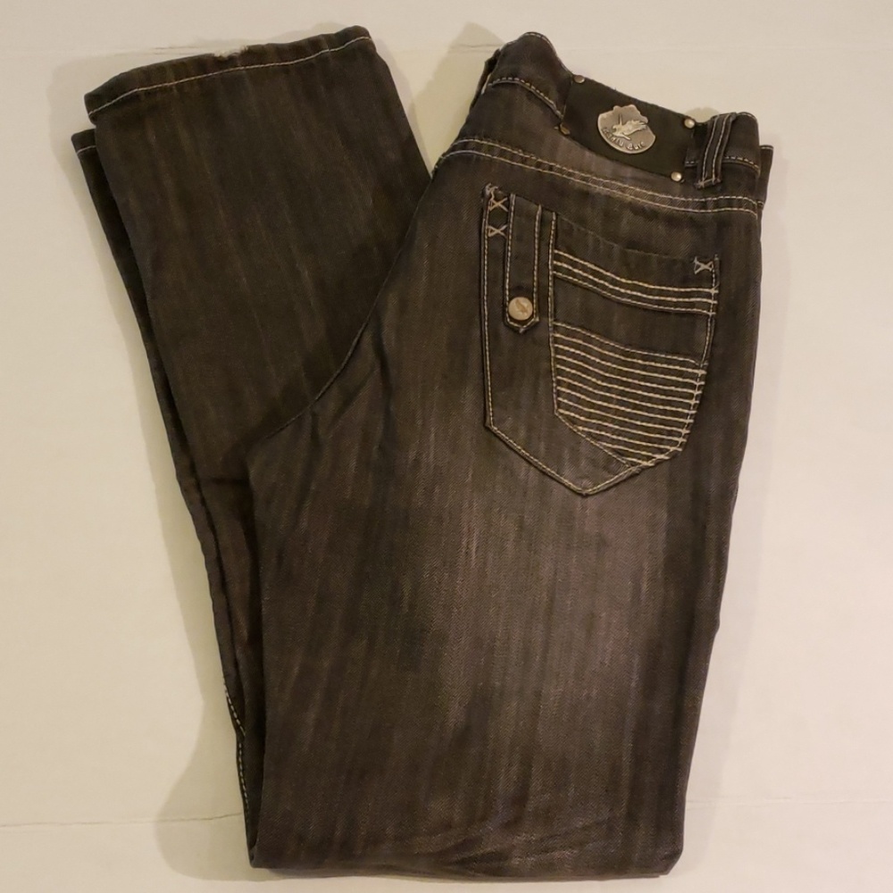 Kaalu Euro Mens Black Jeans Dark Wash Distressed